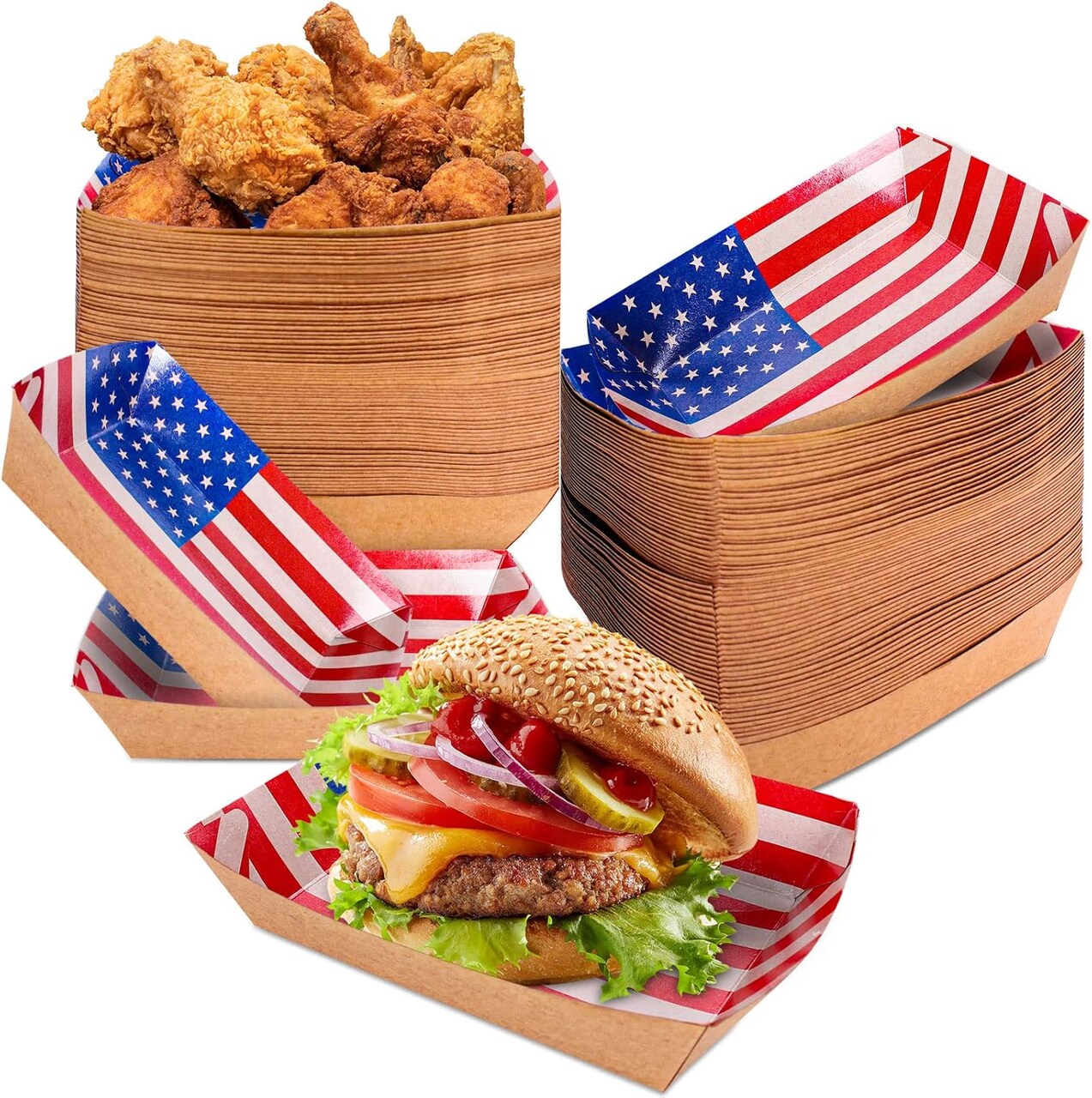 Patriotic Paper Food Tray Red Blue White Stars Stripes Paper Food Boats 4th of July Party Favors